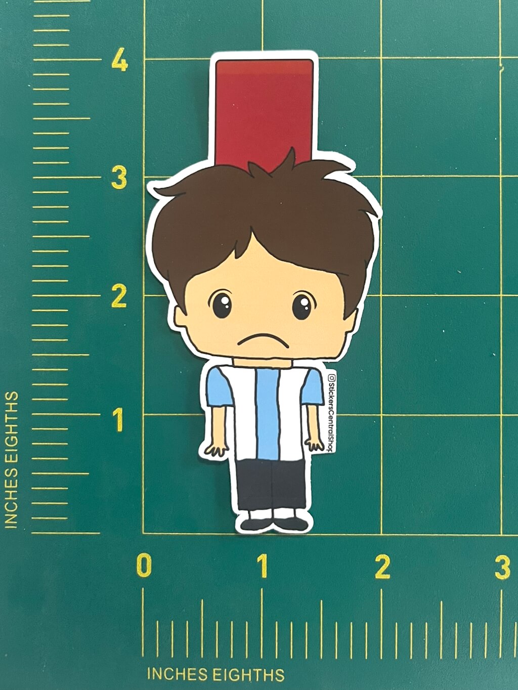 Argentina Red Card Soccer Player Sticker, light blue and white