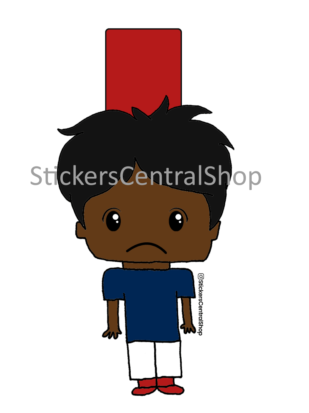 Red Card Soccer Player Sticker, blue and white