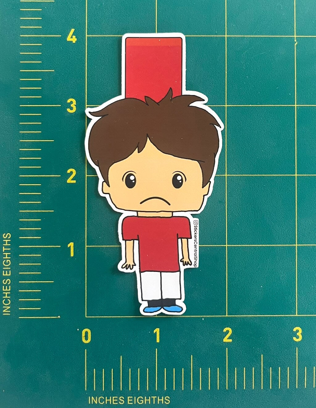 Red Card Soccer Player Sticker, red and white