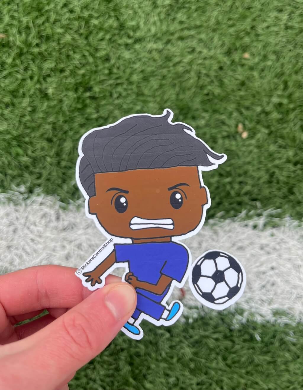 Shooting Soccer Player Sticker, blue