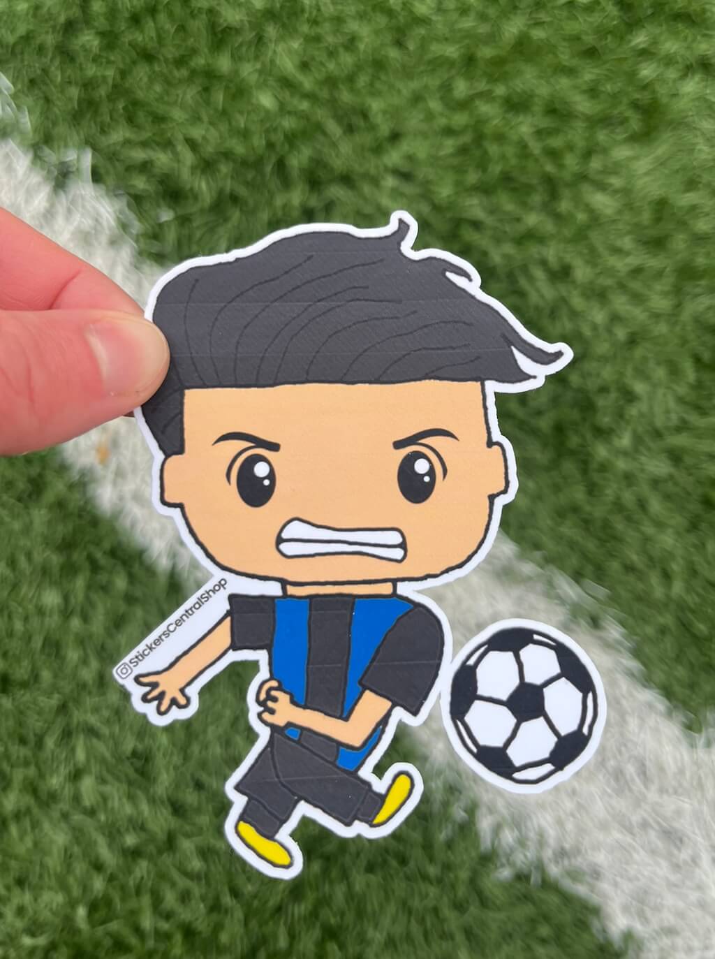 Inter Milan Shooting Soccer Player Sticker, blue with black