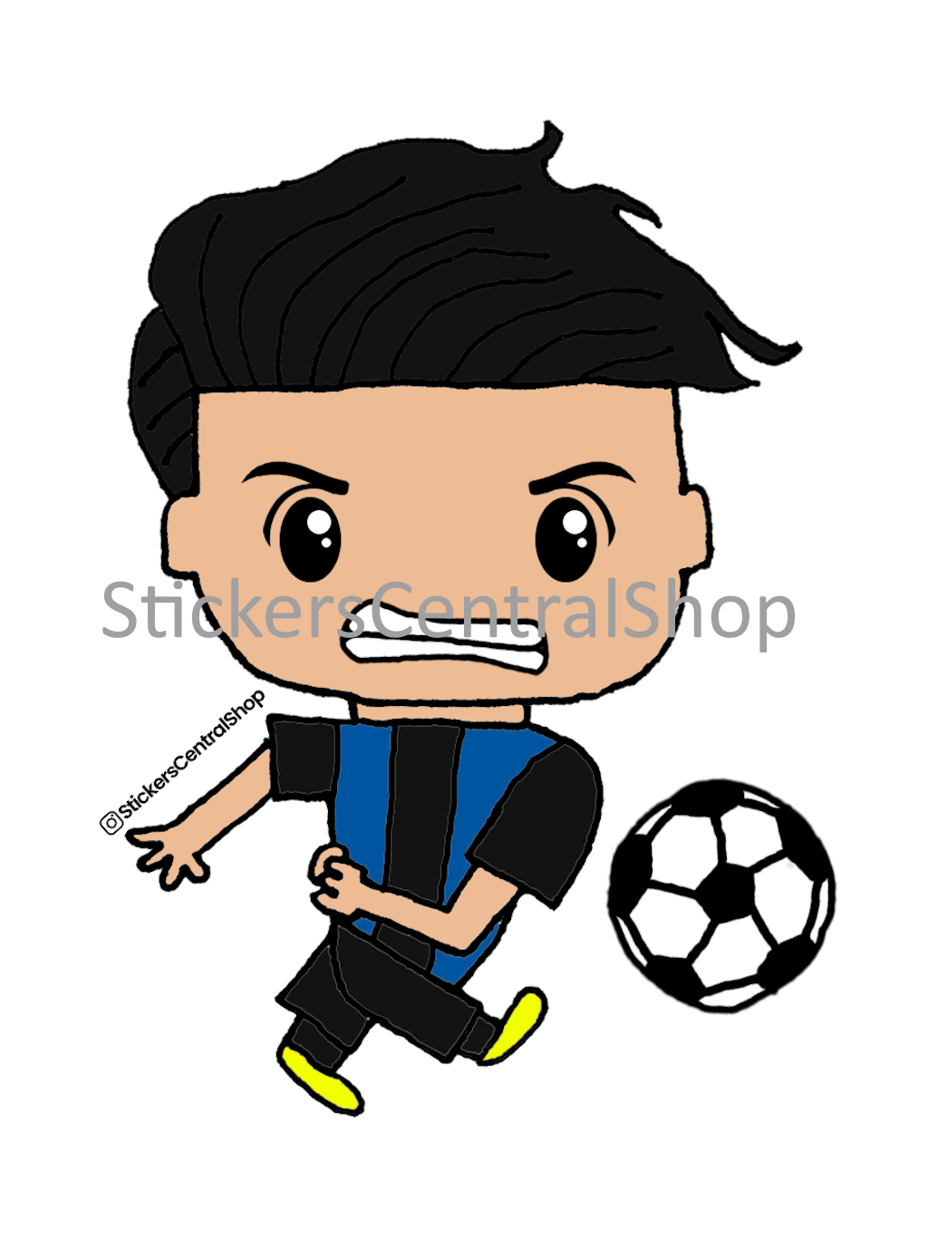 Inter Milan Shooting Soccer Player Sticker, blue with black