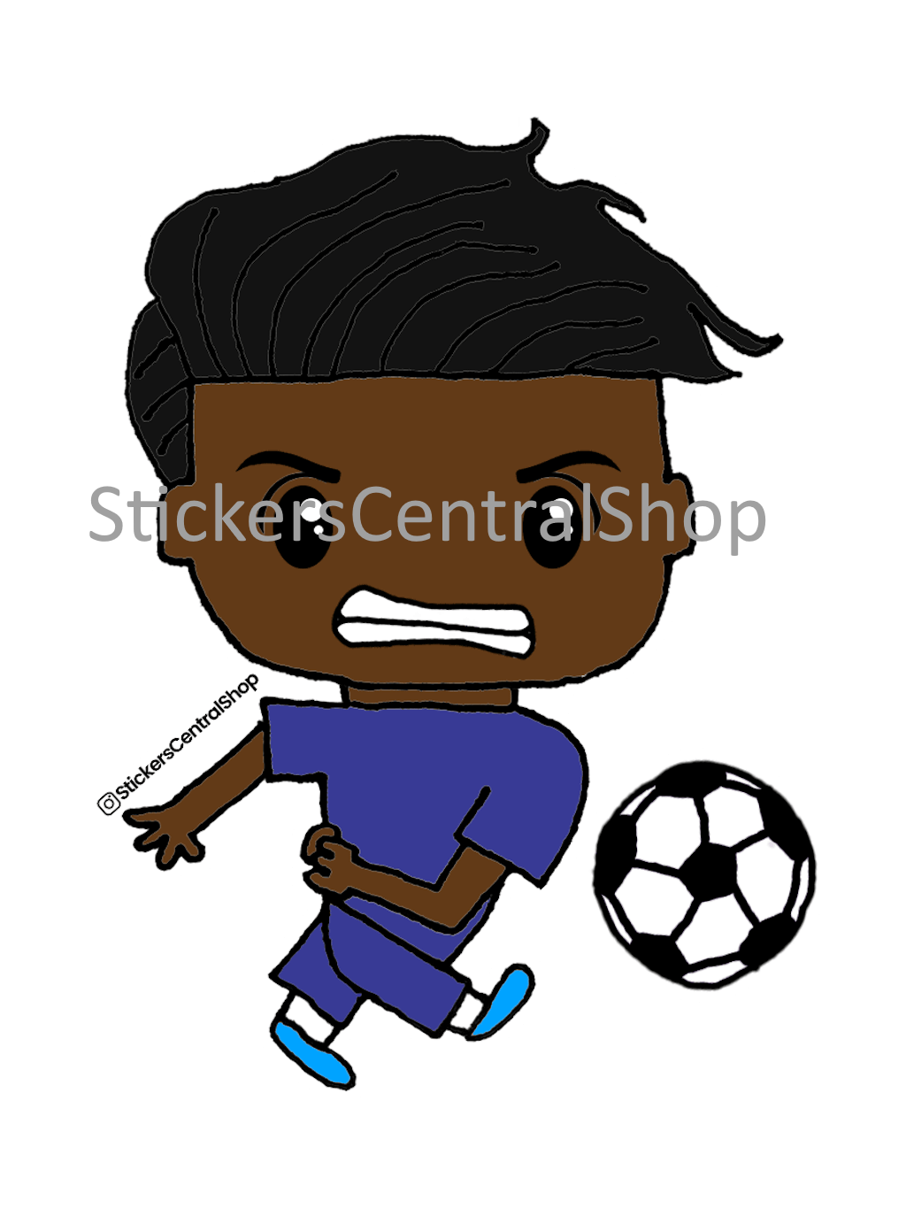 Shooting Soccer Player Sticker, blue