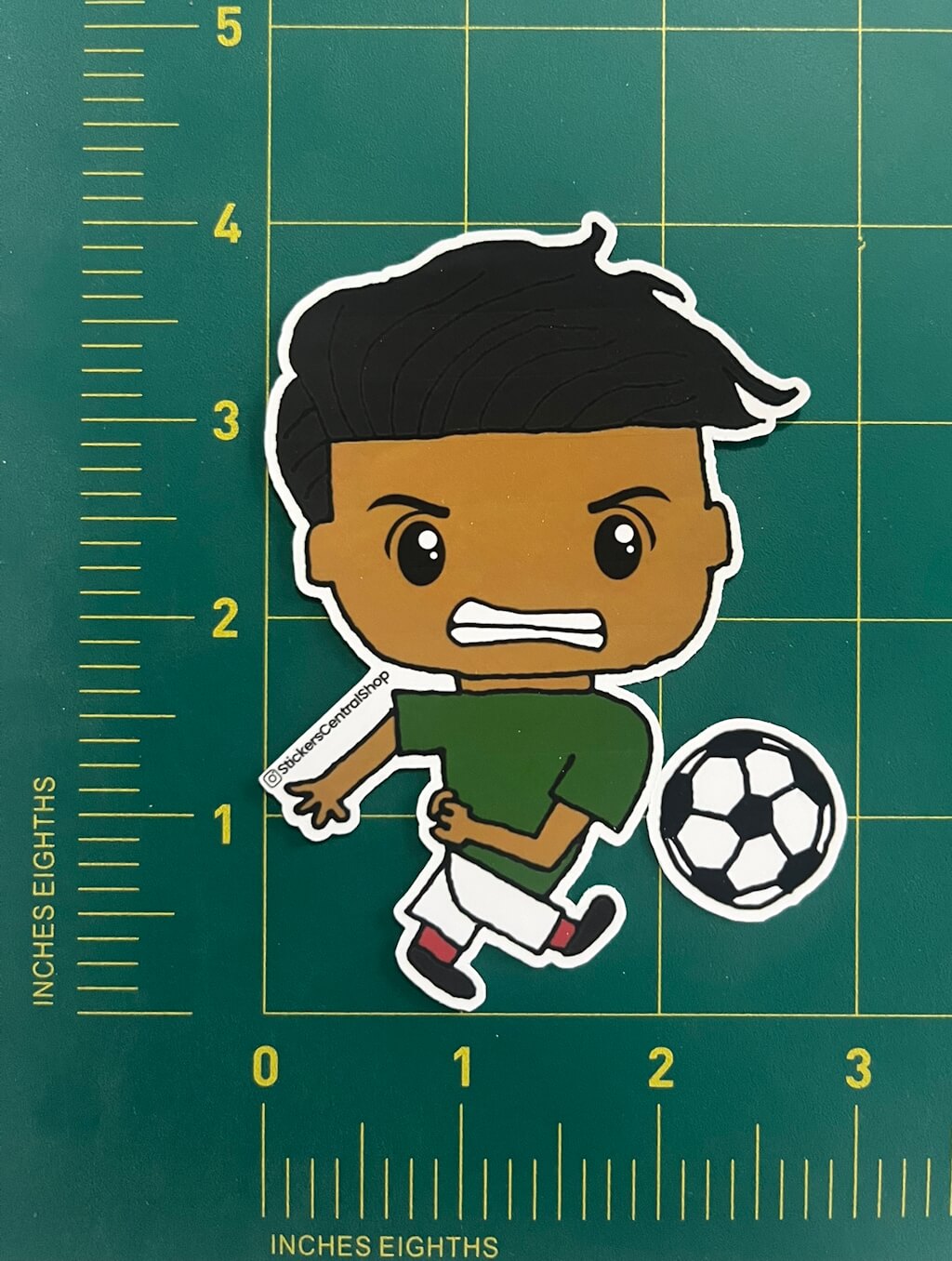 Shooting Soccer Player Sticker, green and white
