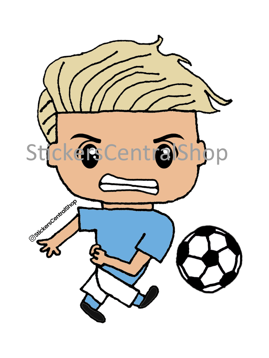 Shooting Soccer Player Sticker, light blue and white