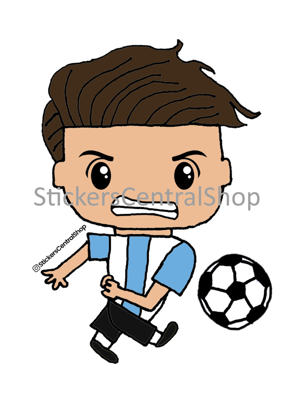 Argentina Shooting Soccer Player Sticker, light blue and white