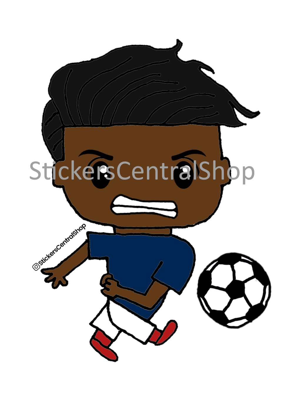 Shooting Soccer Player Sticker, blue and white
