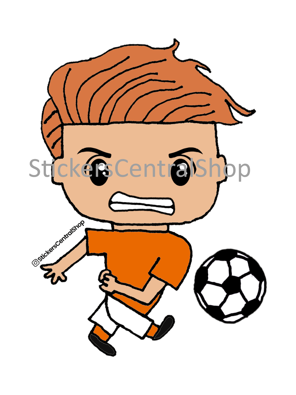 Shooting Soccer Player Sticker, orange and white