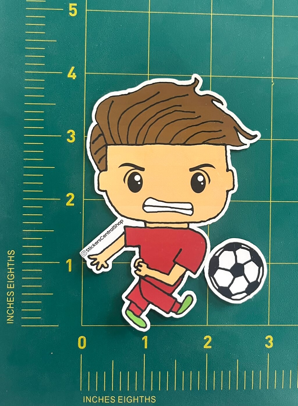 Shooting Soccer Player Sticker, red