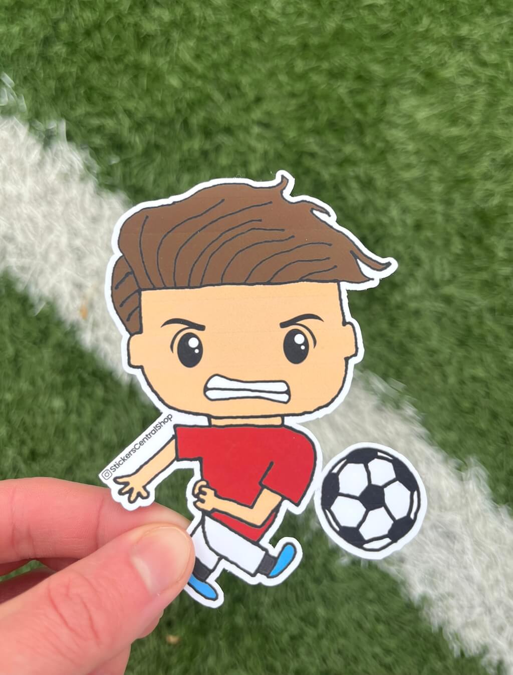 Shooting Soccer Player Sticker, red and white