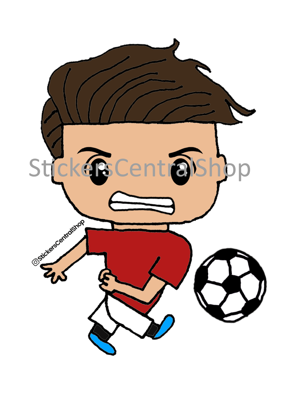 Shooting Soccer Player Sticker, red and white
