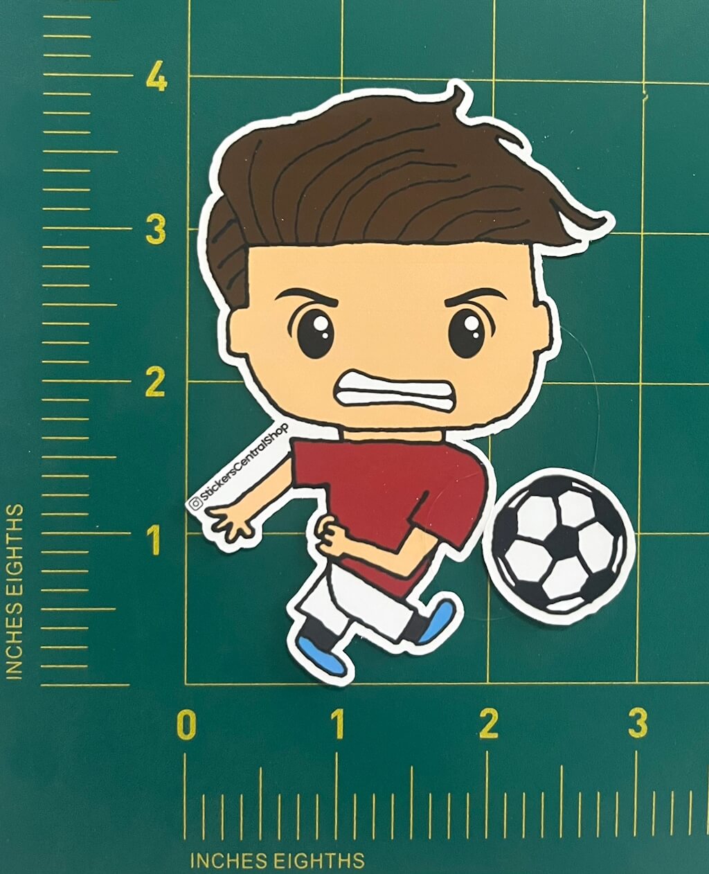Manchester United Shooting Soccer Player Sticker, red with white