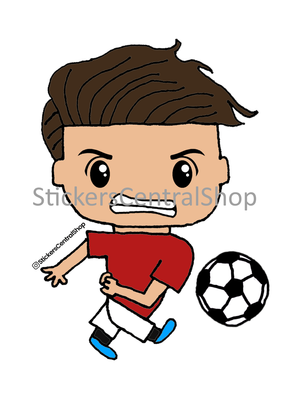 Manchester United Shooting Soccer Player Sticker, red with white