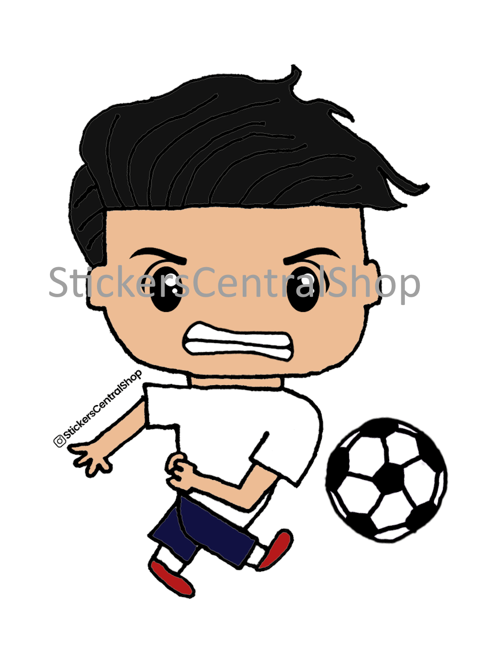 Shooting Soccer Player Sticker, white and blue