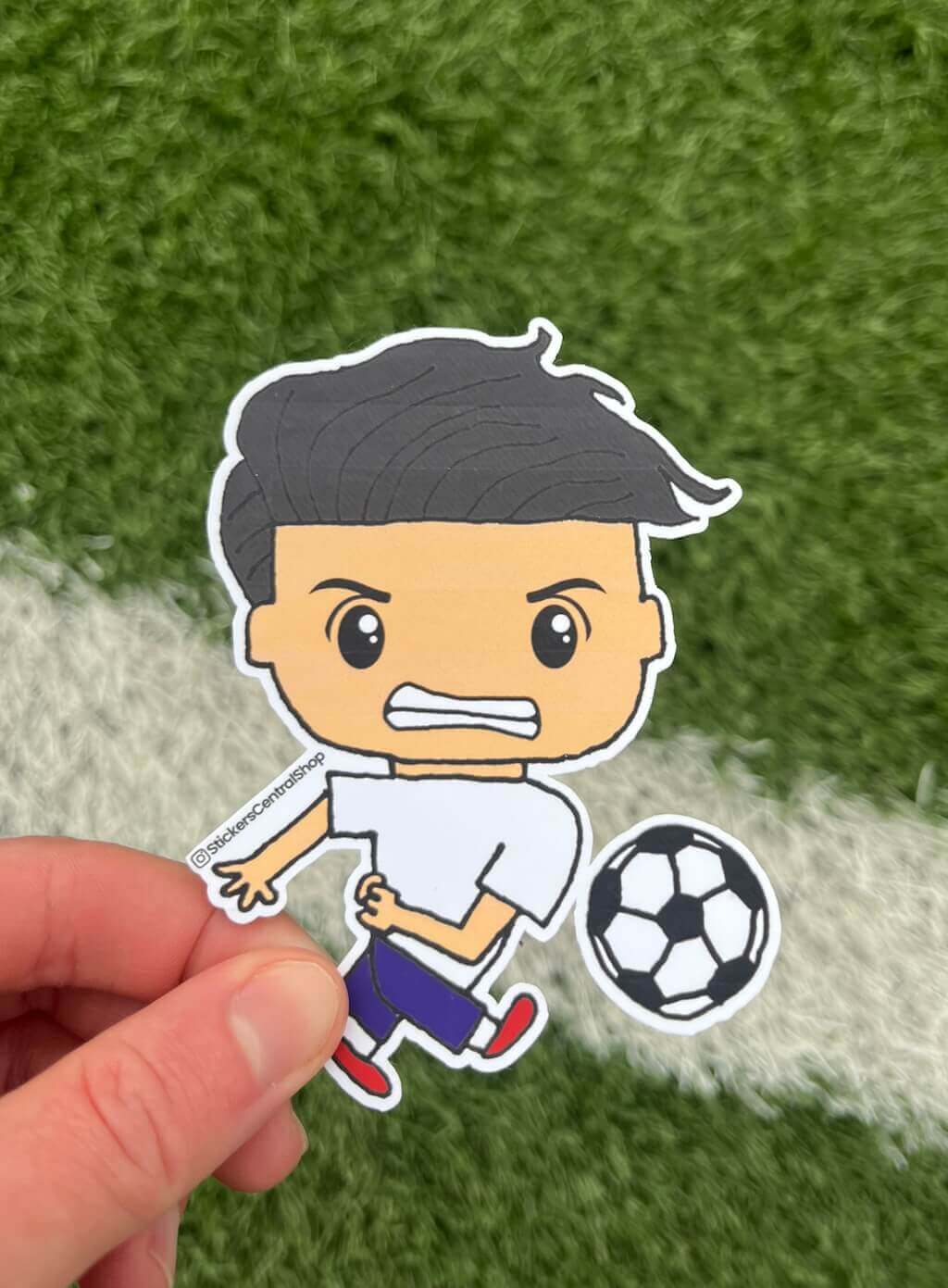 Tottenham Hotspur Shooting Soccer Player Sticker, white with blue