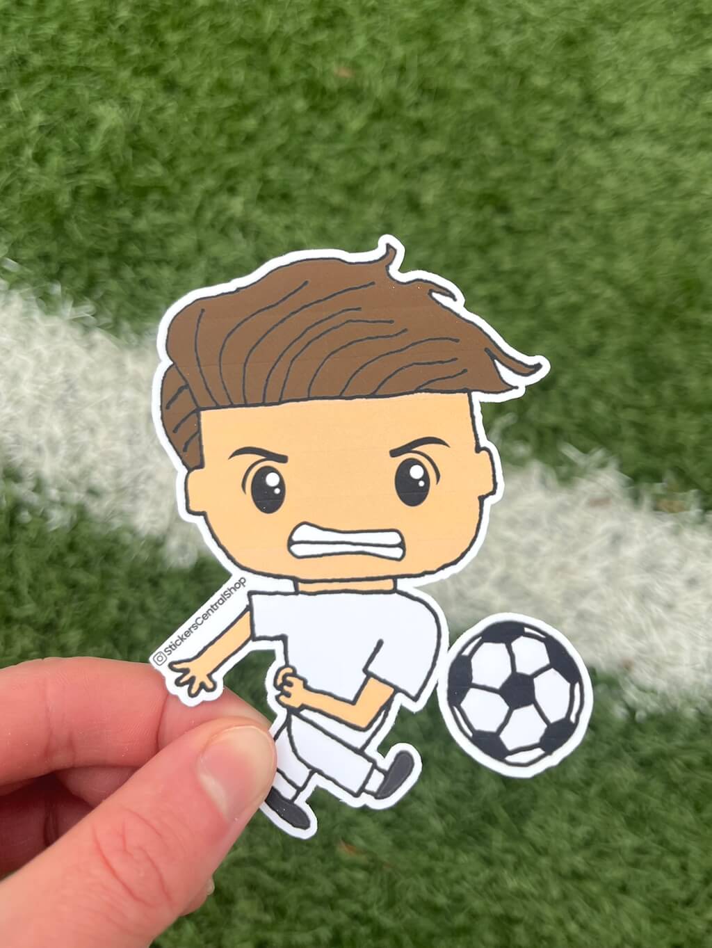 Real Madrid Shooting Soccer Player Sticker, white