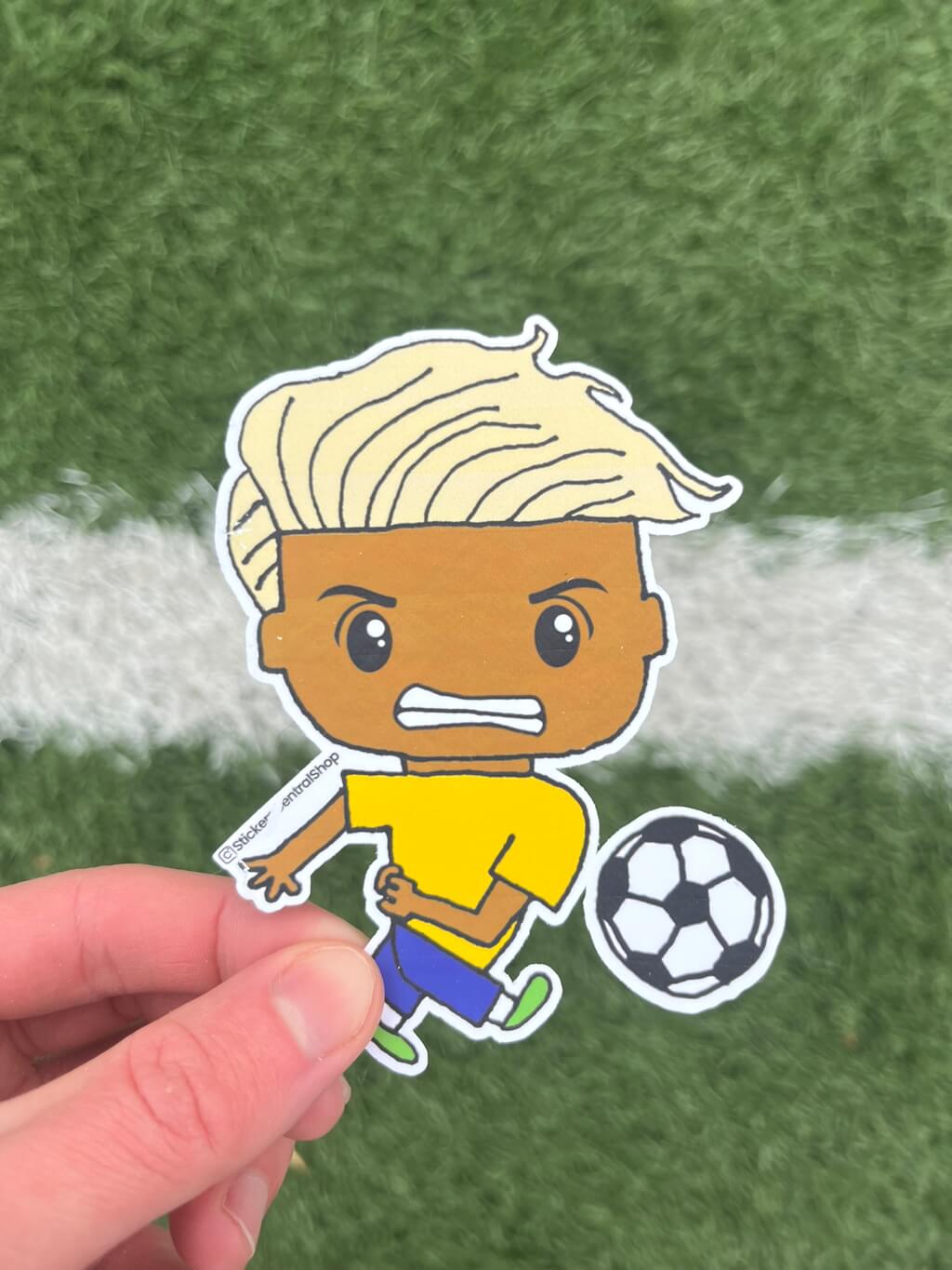 Shooting Soccer Player Sticker, yellow and blue