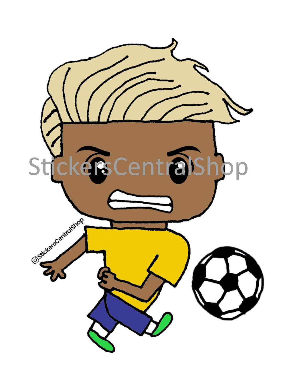 Shooting Soccer Player Sticker, yellow and blue