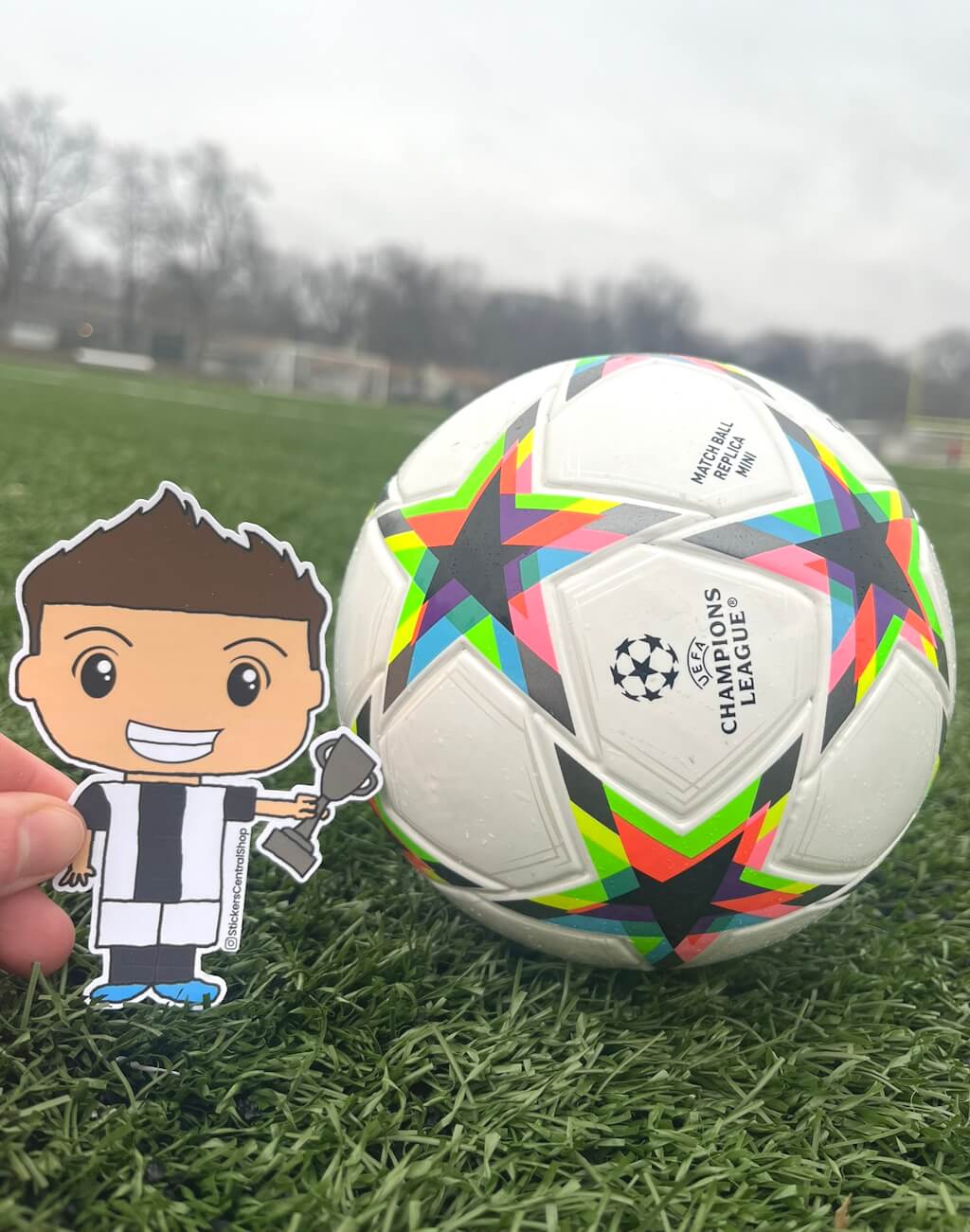 Juventus Champions Soccer Player Sticker, black and white with trophy