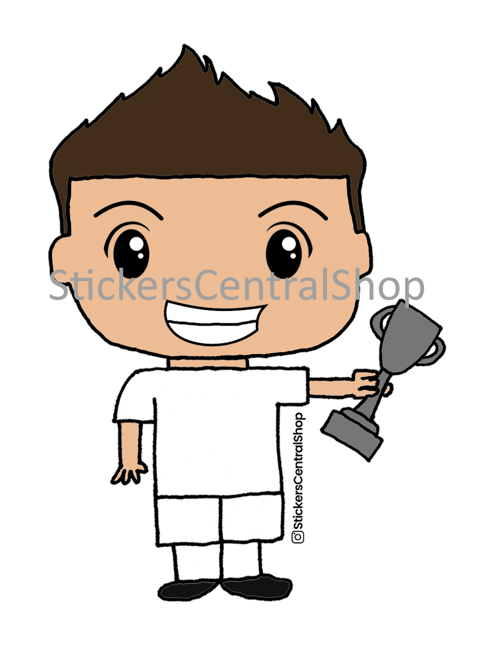 Champion Soccer Player Sticker, white with trophy