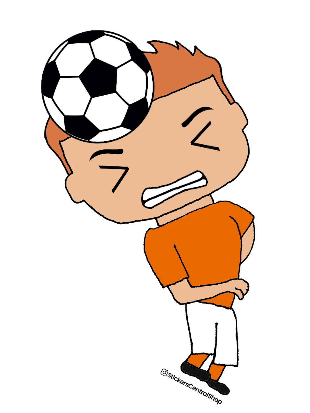 Header Soccer Player Sticker, orange and white - Stickers Central