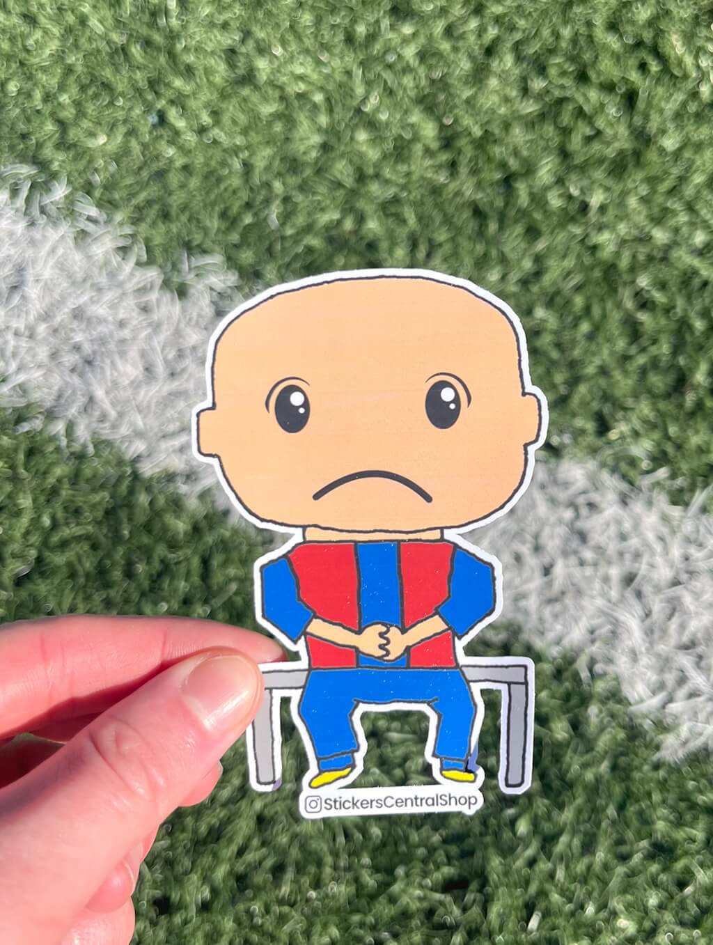 Barcelona Benchwarmer Soccer Player Sticker, blue with red