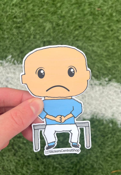 Benchwarmer Soccer Player Sticker,  light blue and white