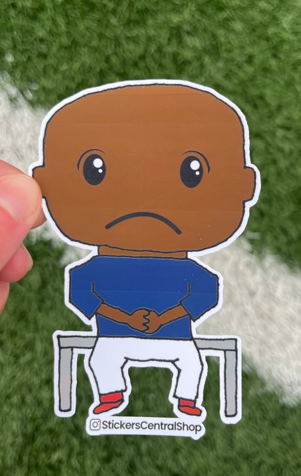 France Benchwarmer Soccer Player Sticker, blue and white