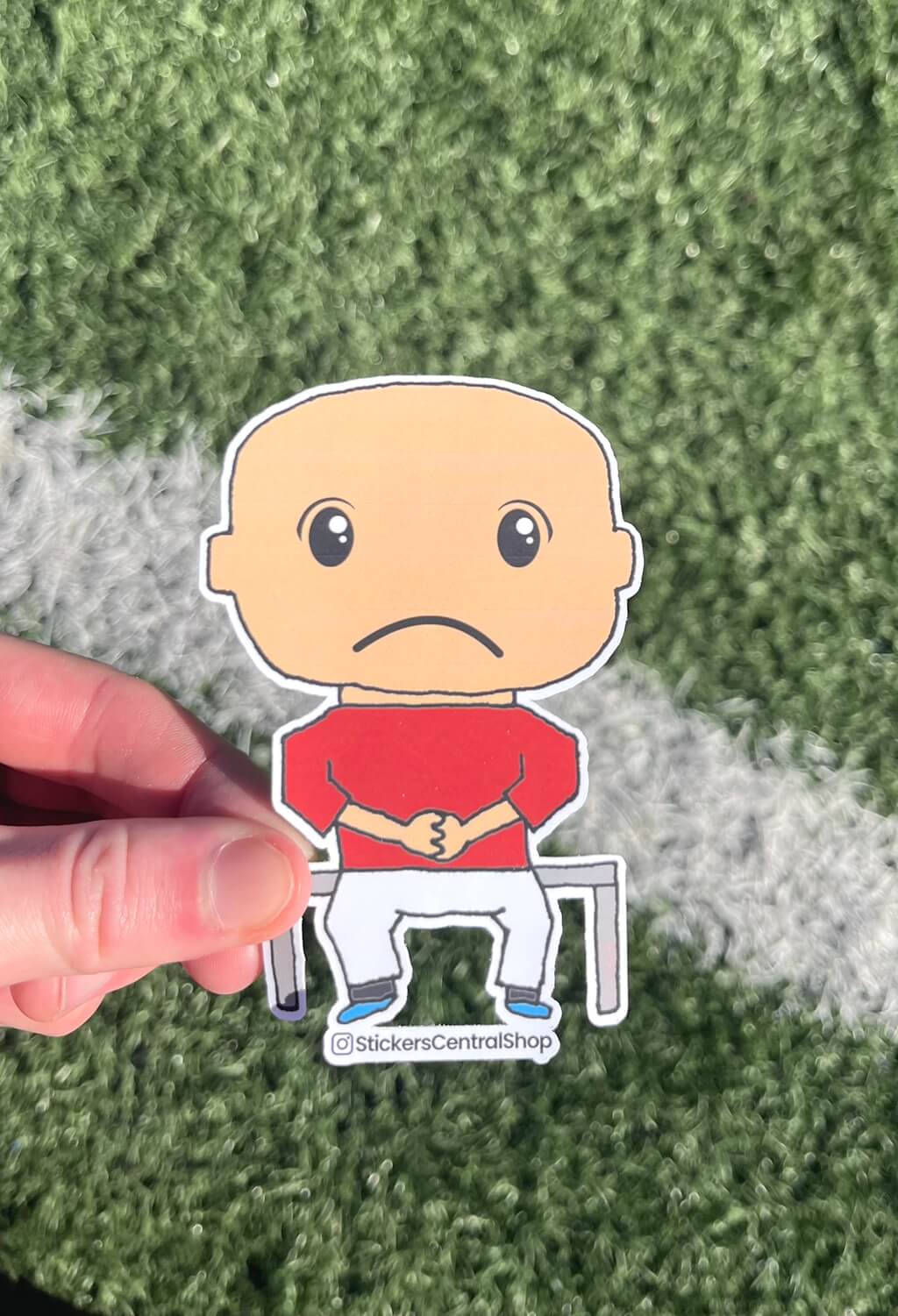 Benchwarmer Soccer Player Sticker, red and white