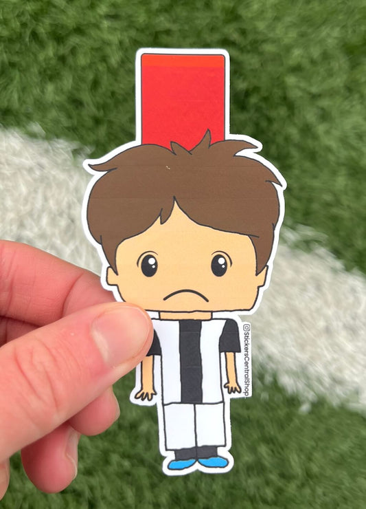 Juventus Red Card Soccer Player Sticker, black with white