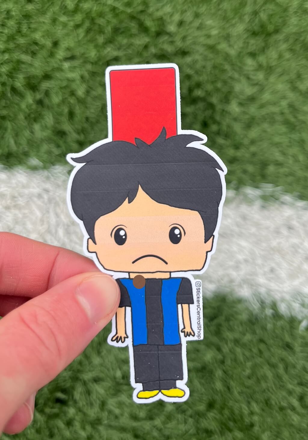 Inter Milan Red Card Soccer Player Sticker, blue with black