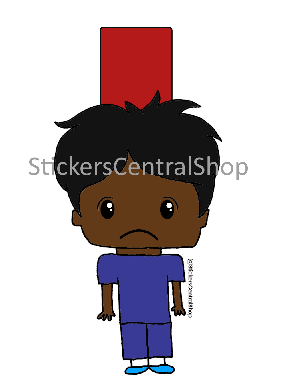 Red Card Soccer Player Sticker, blue