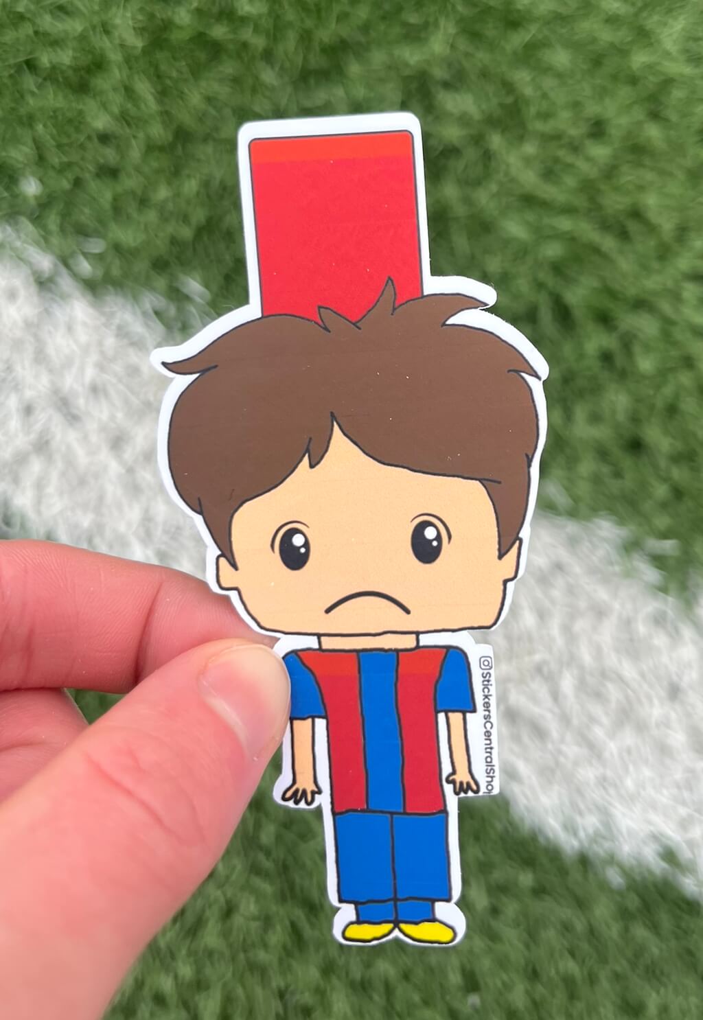 Barcelona Red Card Soccer Player Sticker, blue with red