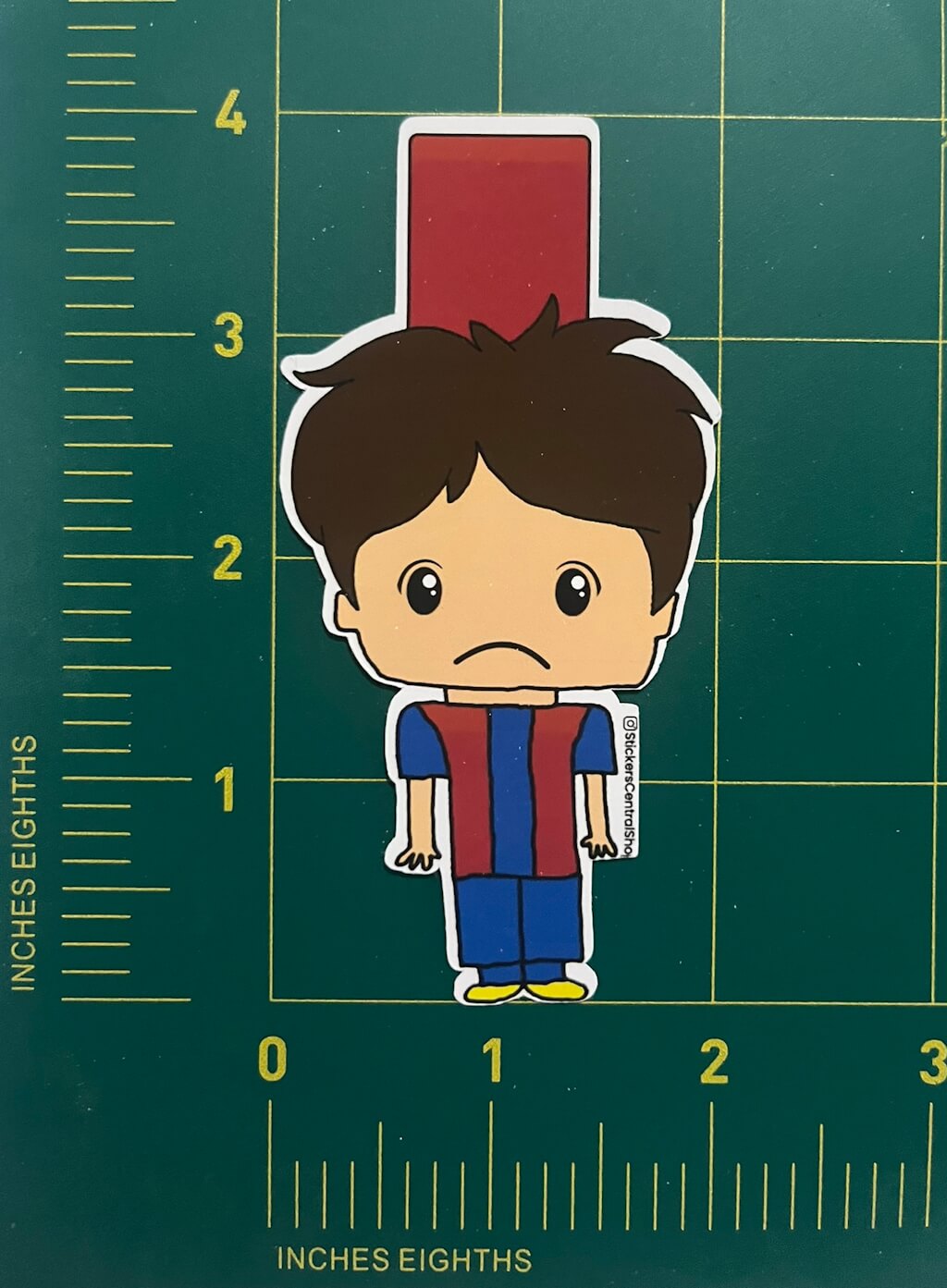 Barcelona Red Card Soccer Player Sticker, blue with red