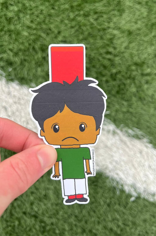 Red Card Soccer Player Sticker, green and white