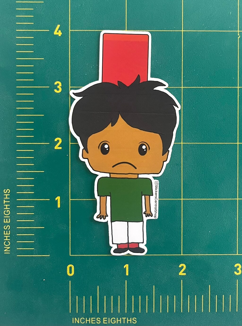 Red Card Soccer Player Sticker, green and white