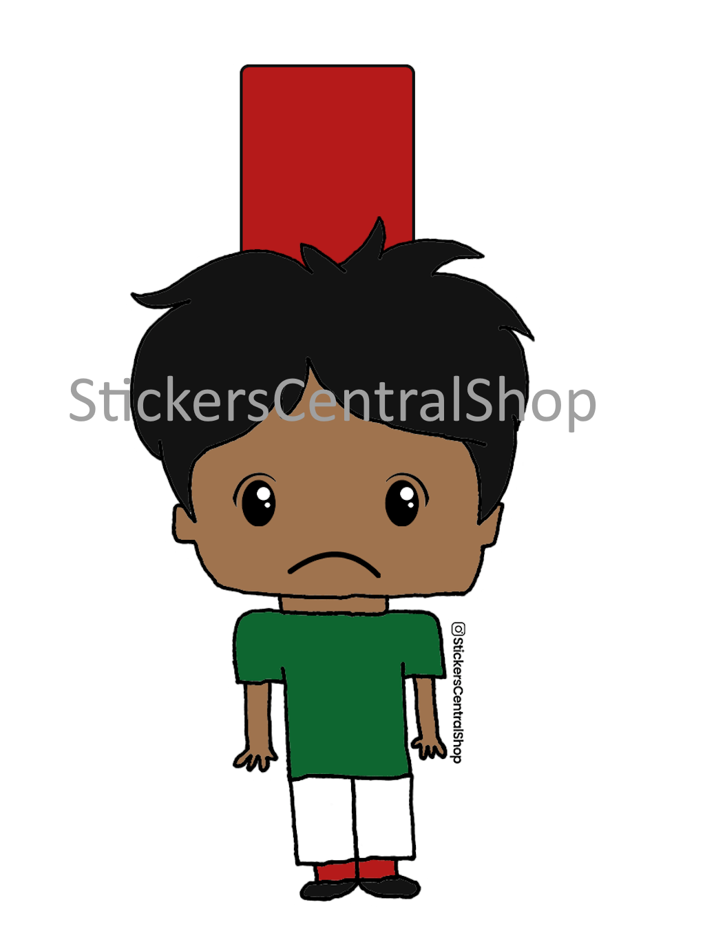 Red Card Soccer Player Sticker, green and white