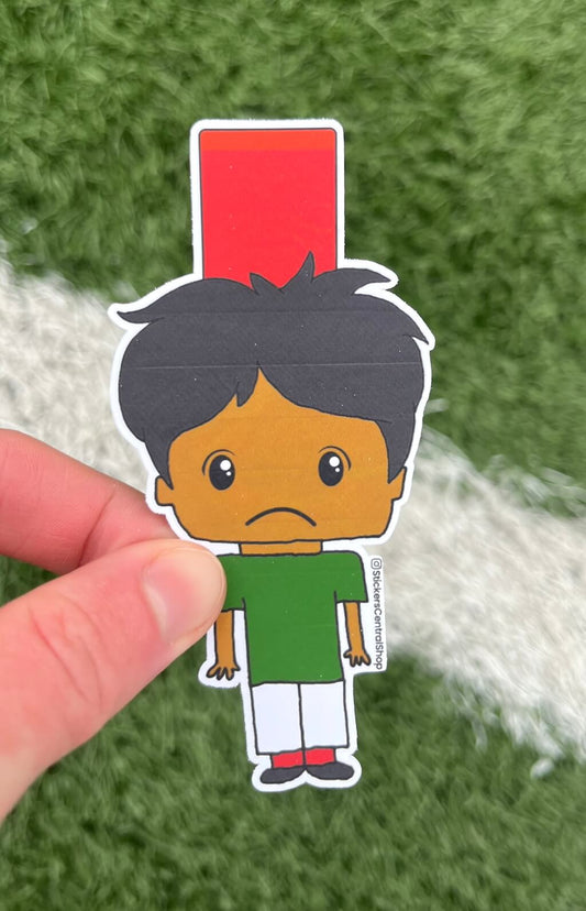 Mexico Red Card Soccer Player Sticker, green and white