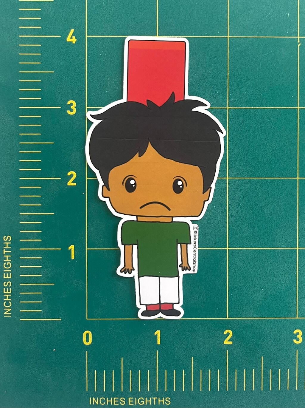 Mexico Red Card Soccer Player Sticker, green and white