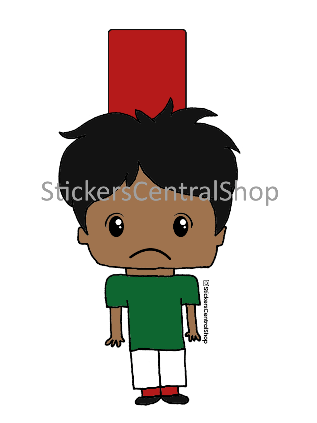 Mexico Red Card Soccer Player Sticker, green and white