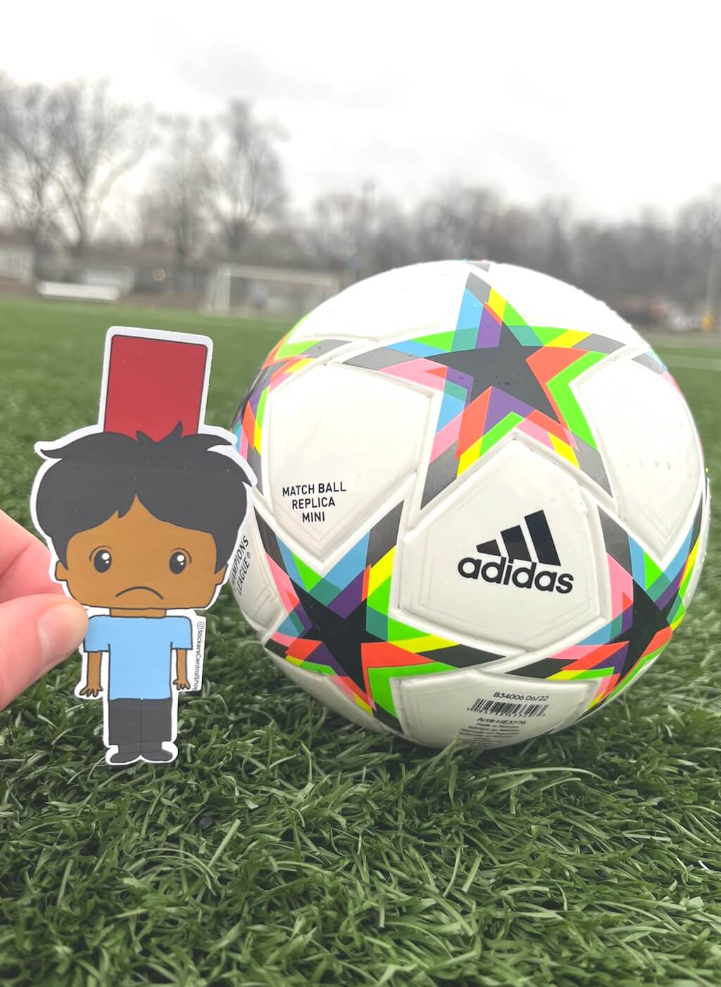 Uruguay Red Card Soccer Player Sticker, light blue and black
