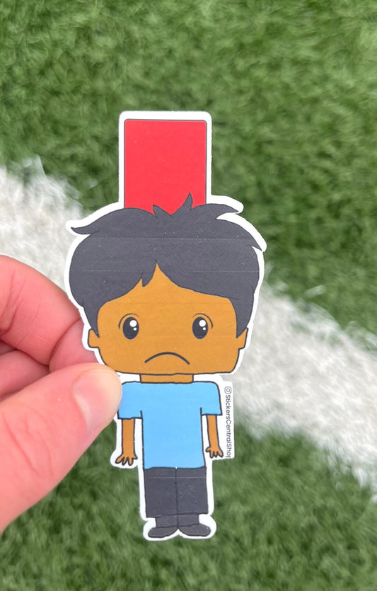 Uruguay Red Card Soccer Player Sticker, light blue and black