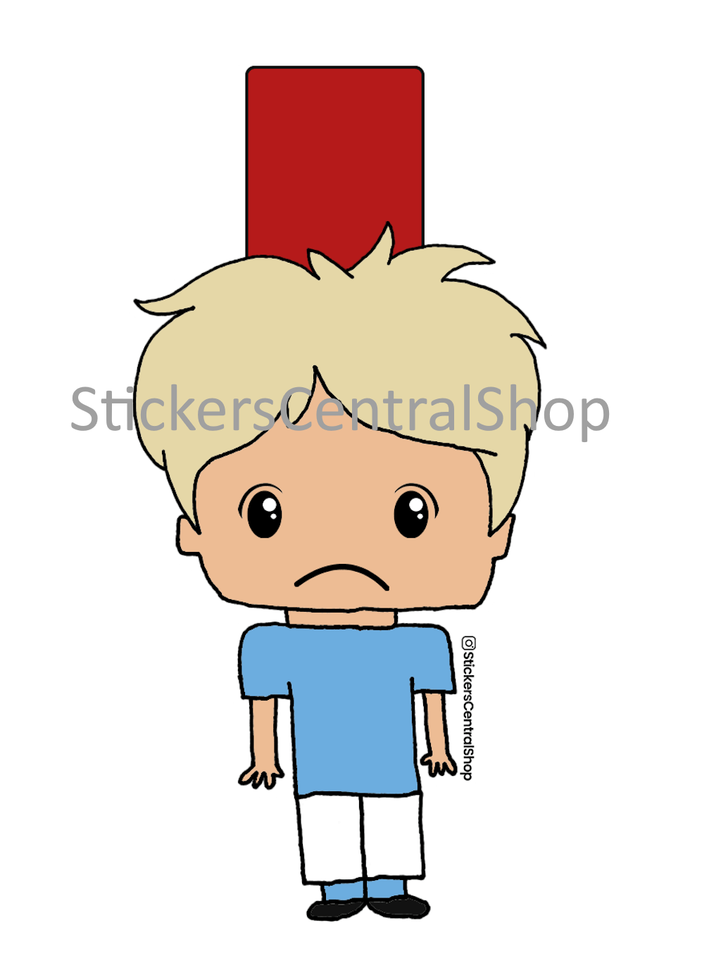 Red Card Soccer Player Sticker, light blue and white