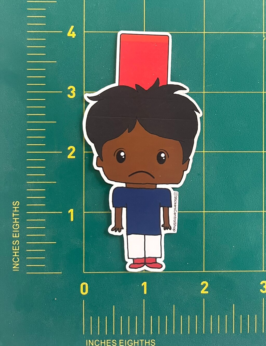 Red Card Soccer Player Sticker, blue and white