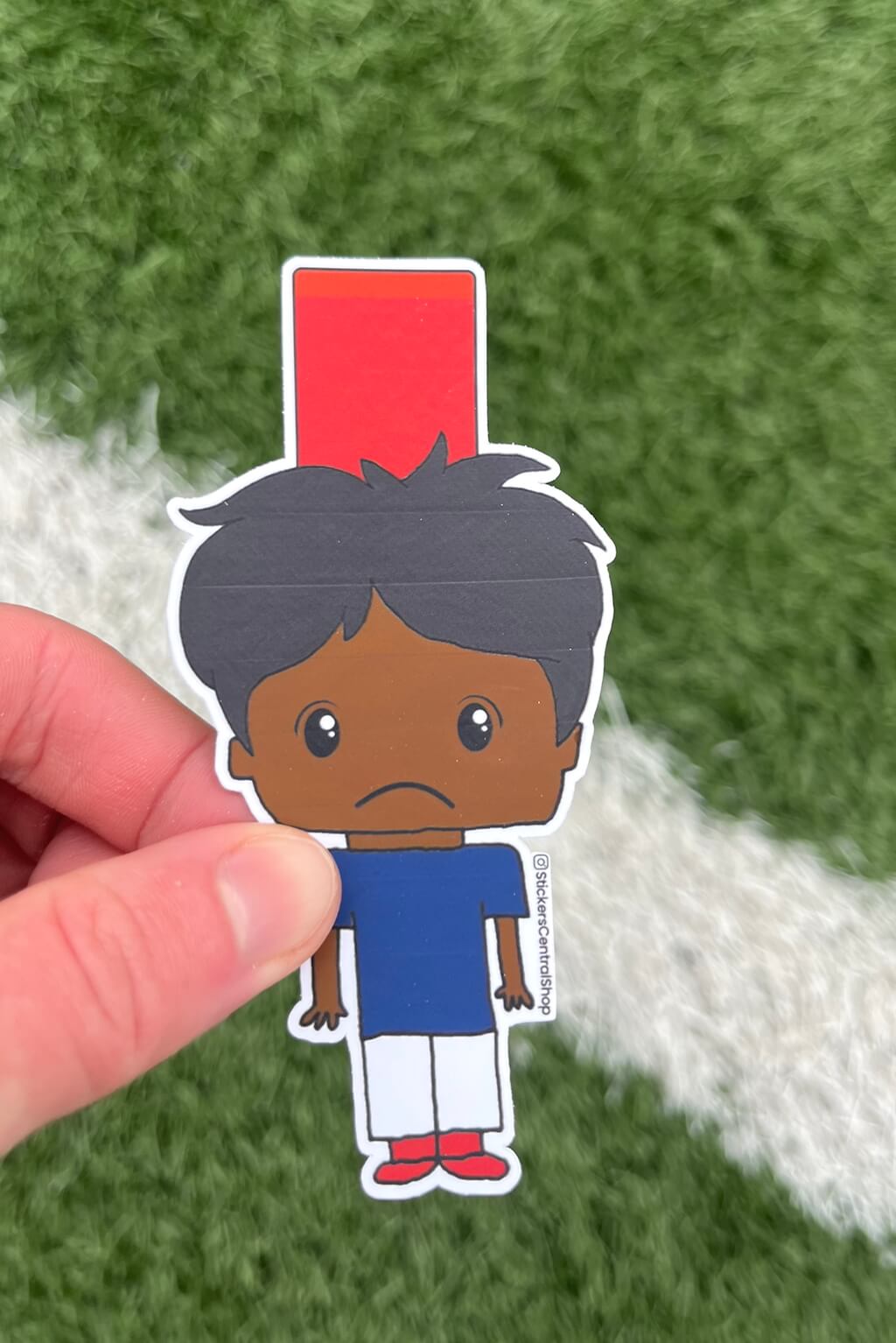 France Red Card Soccer Player Sticker, blue and white