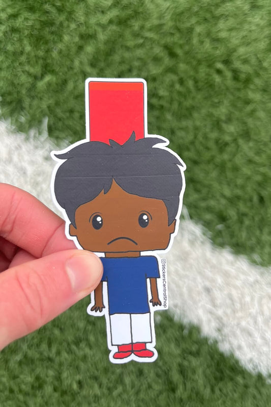 France Red Card Soccer Player Sticker, blue and white