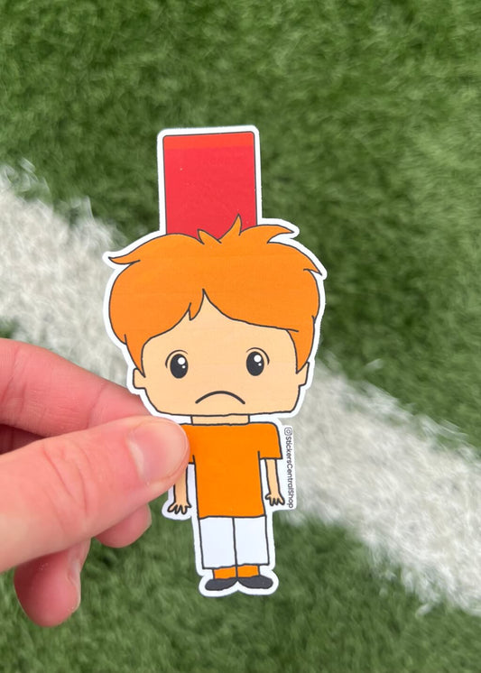 Red Card Soccer Player Sticker, orange and white