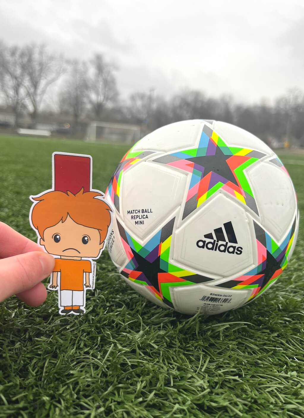 Red Card Soccer Player Sticker, orange and white