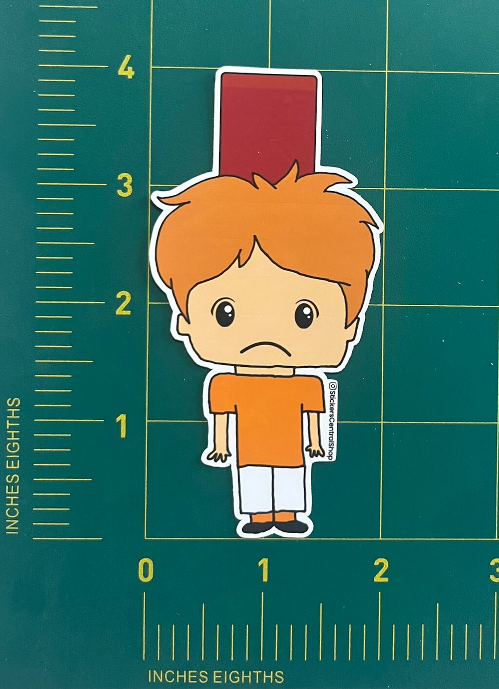 Red Card Soccer Player Sticker, orange and white