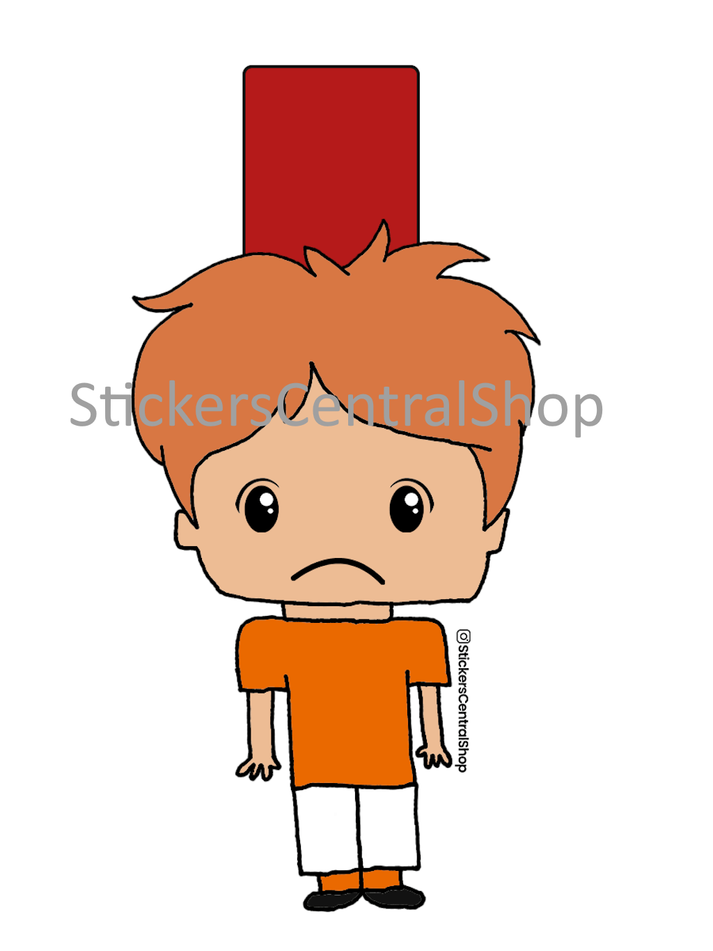 Red Card Soccer Player Sticker, orange and white